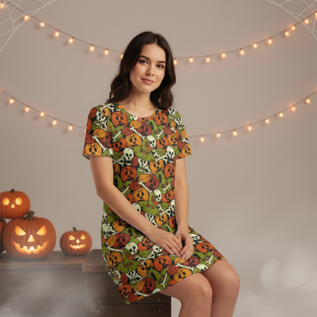 HALLOWEEN PUMPKINS T-SHIRT DRESS Taufaa