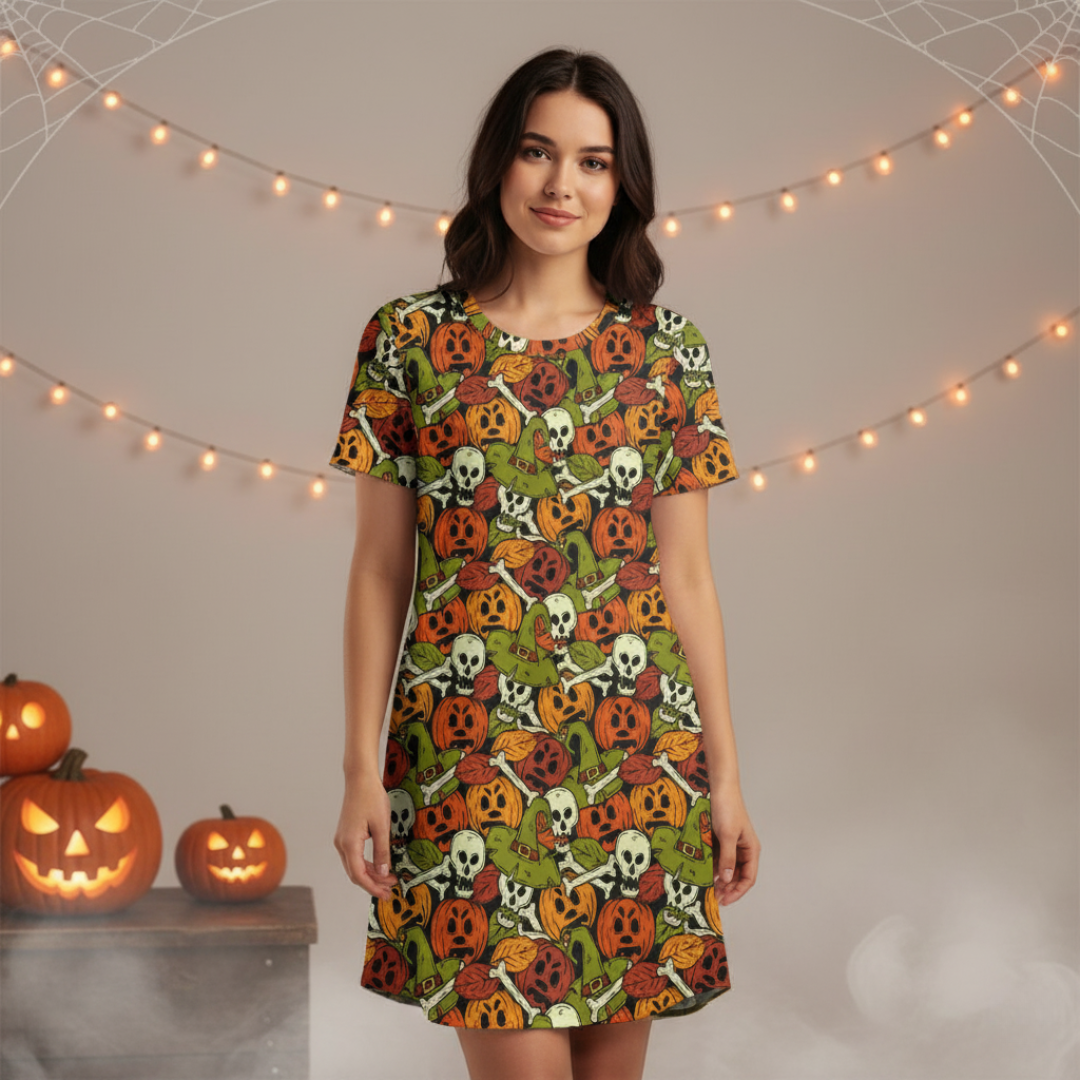 HALLOWEEN PUMPKINS T-SHIRT DRESS Taufaa