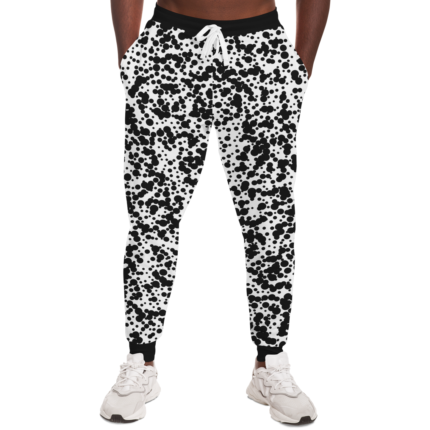 Black Spotted Joggers for Men – Front-on fit with black waistband and cuffs