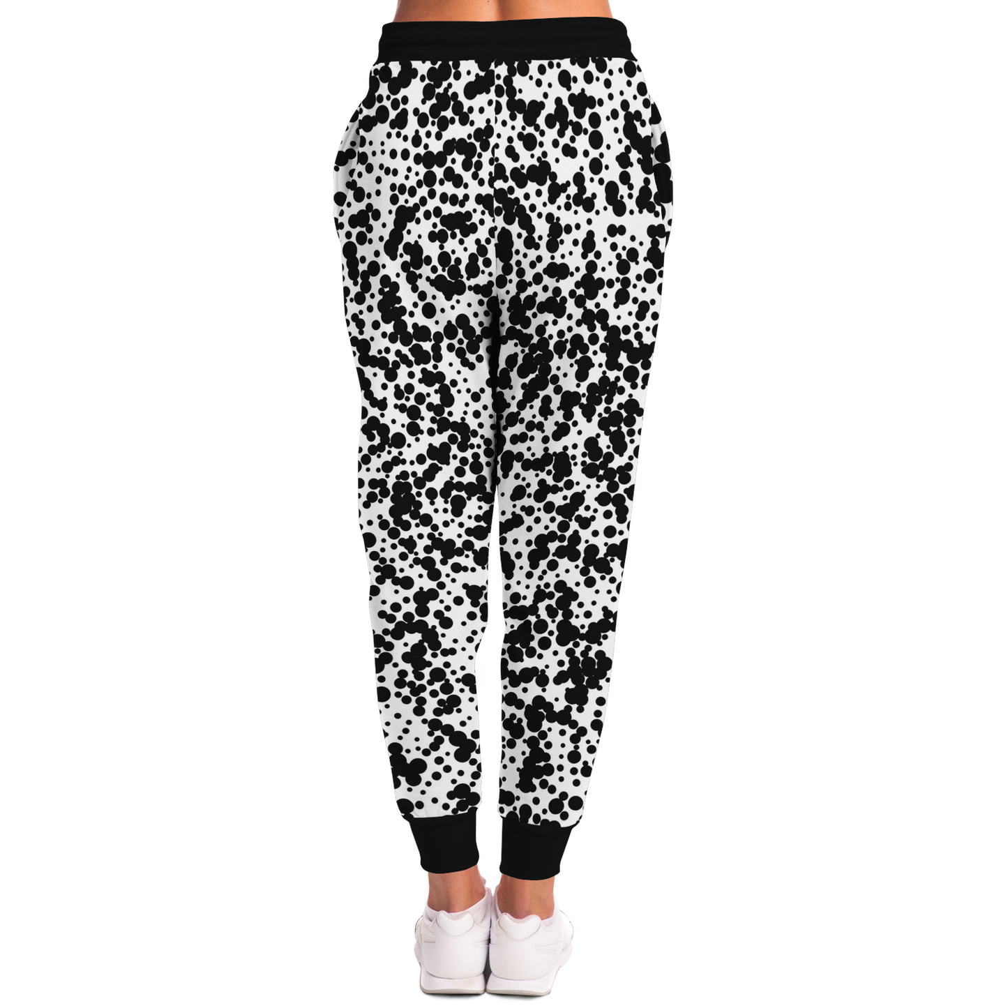 Black Spotted Joggers for Women – Back view emphasizing the all-over spotted pattern