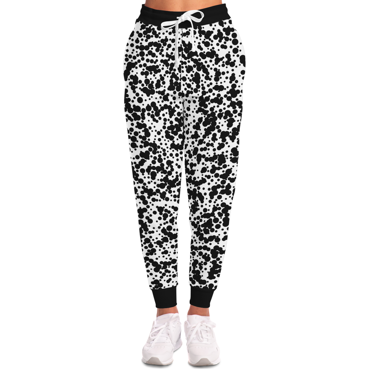 Black Spotted Joggers for Women – Front view styled for everyday casual wear