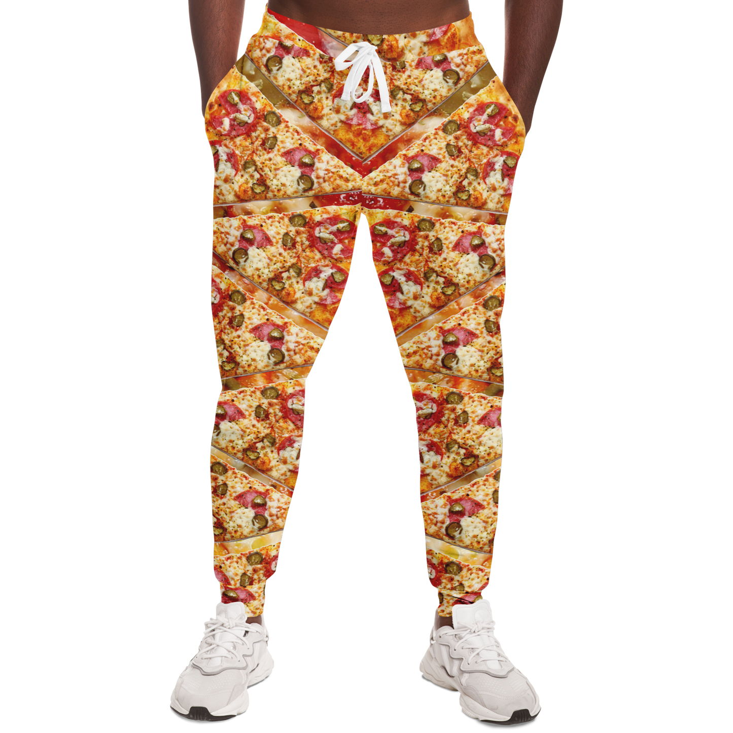 Cheesy Pizza Joggers for Men – Front-facing fit with mouthwatering pizza pattern