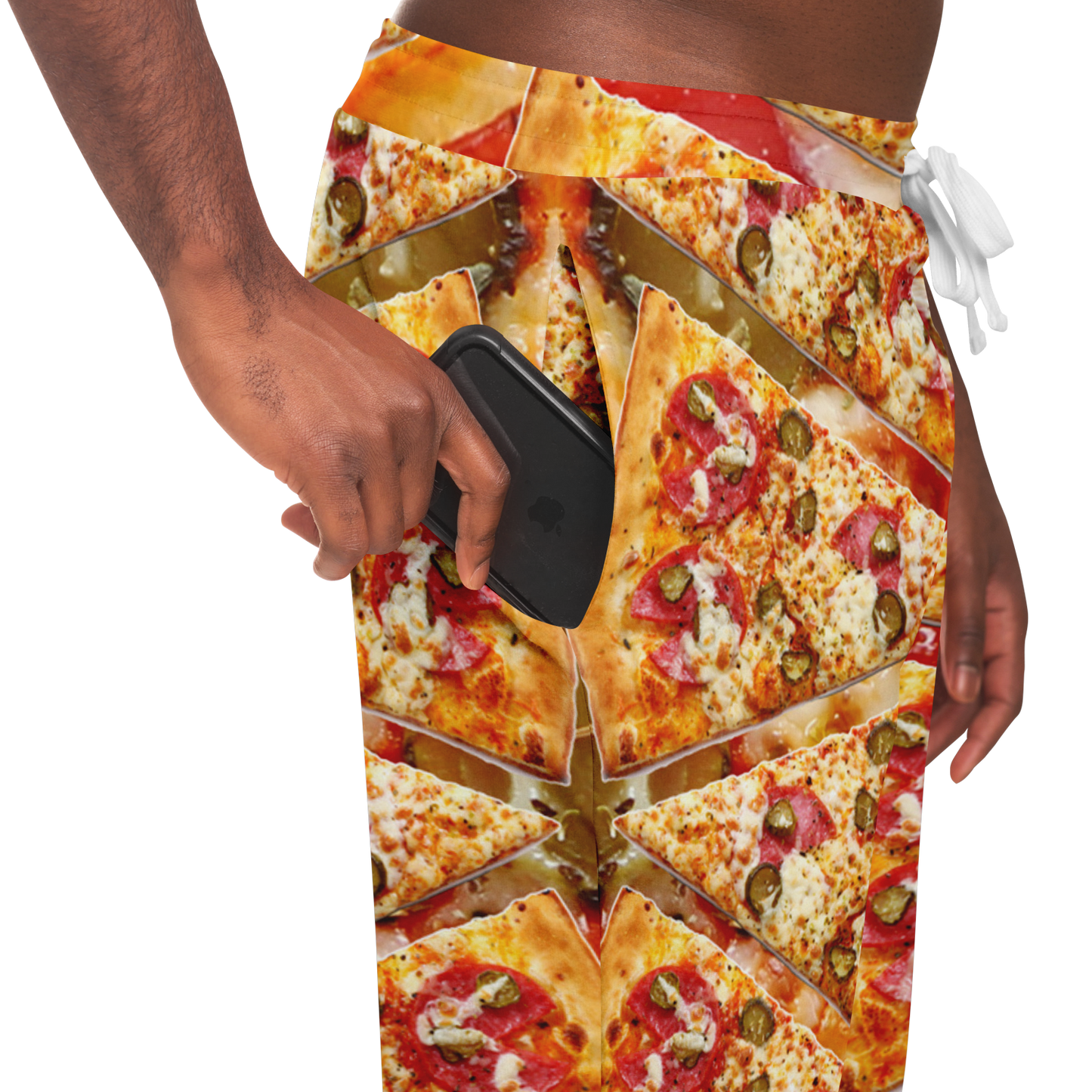 Cheesy Pizza Joggers for Men – Lifestyle pose showing comfort and personality