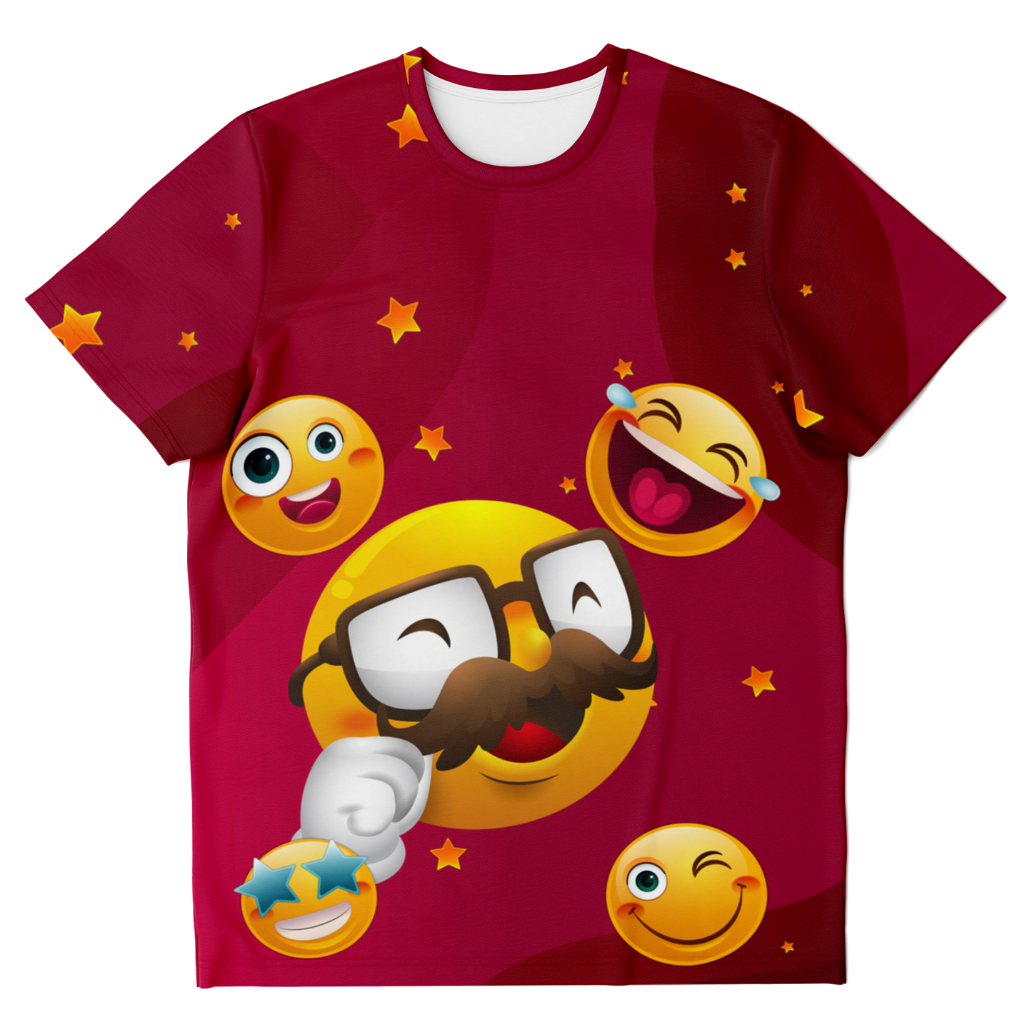 smiley print,
maroon tshirt