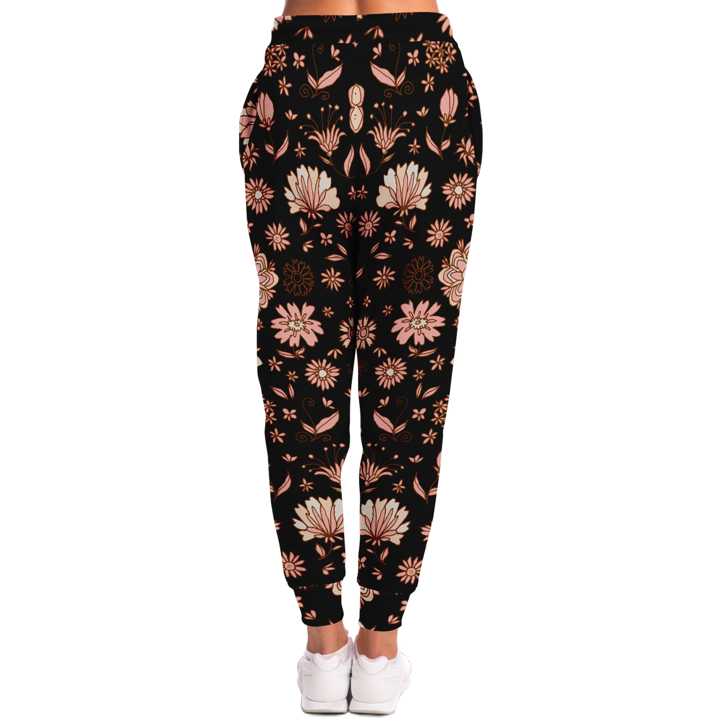 Floral Print Joggers for Women – Rear view highlighting delicate flower arrangement