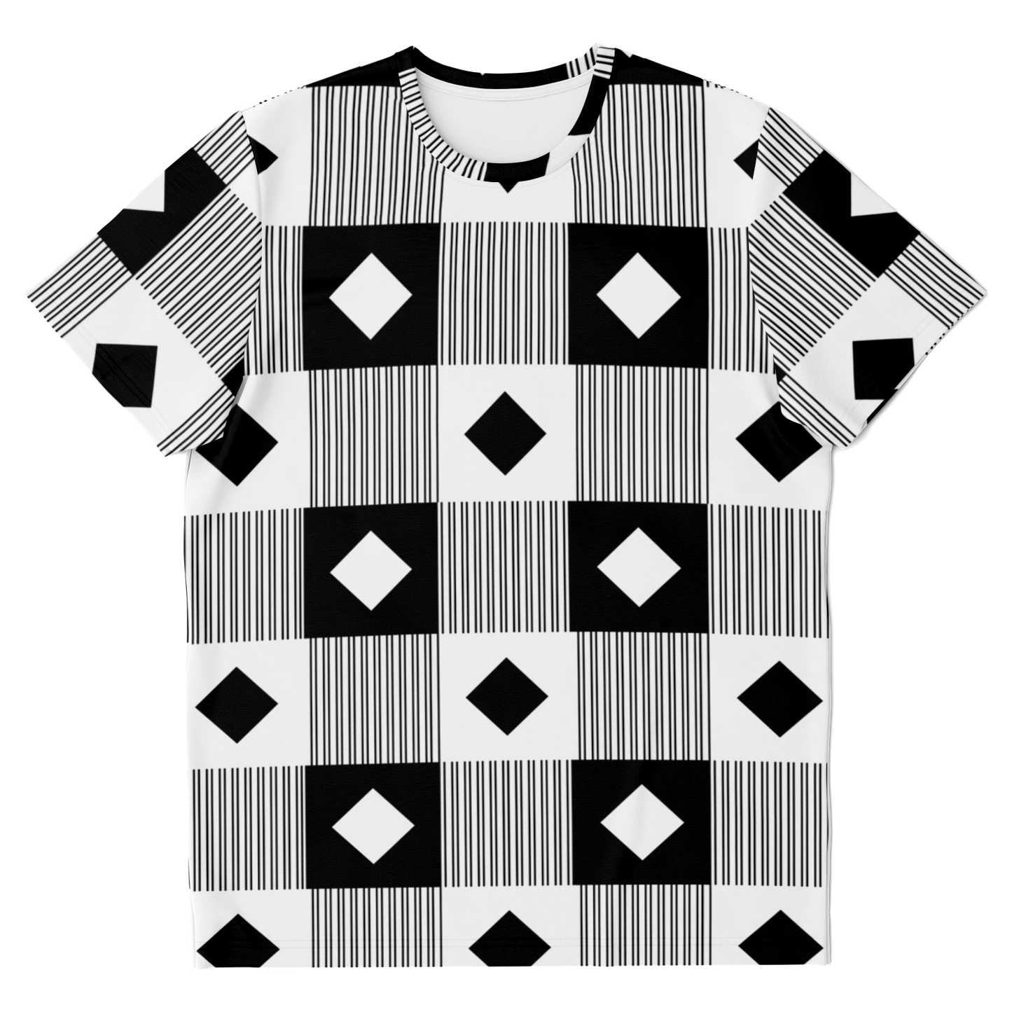 black and white t-shirt,
geometric print t-shirt