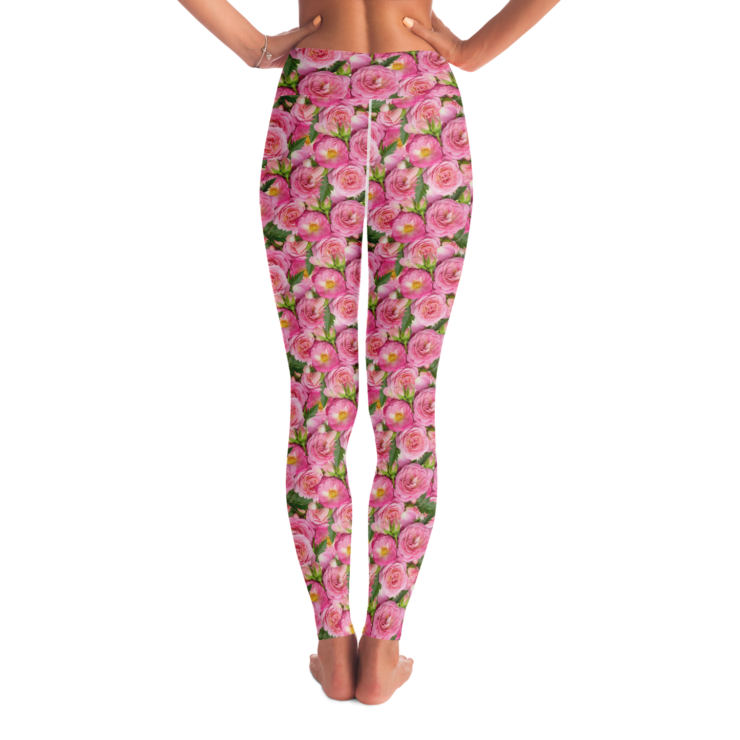 Rose Bloom Leggings – Back view highlighting vibrant rose pattern and snug fit