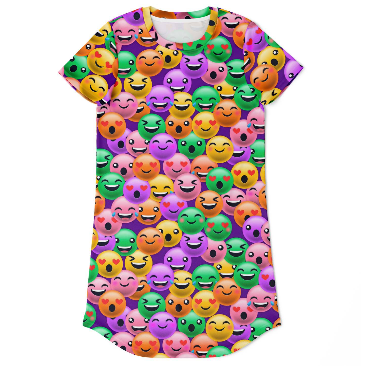 smiley print t-shirt dress,
colorful tshirt dress