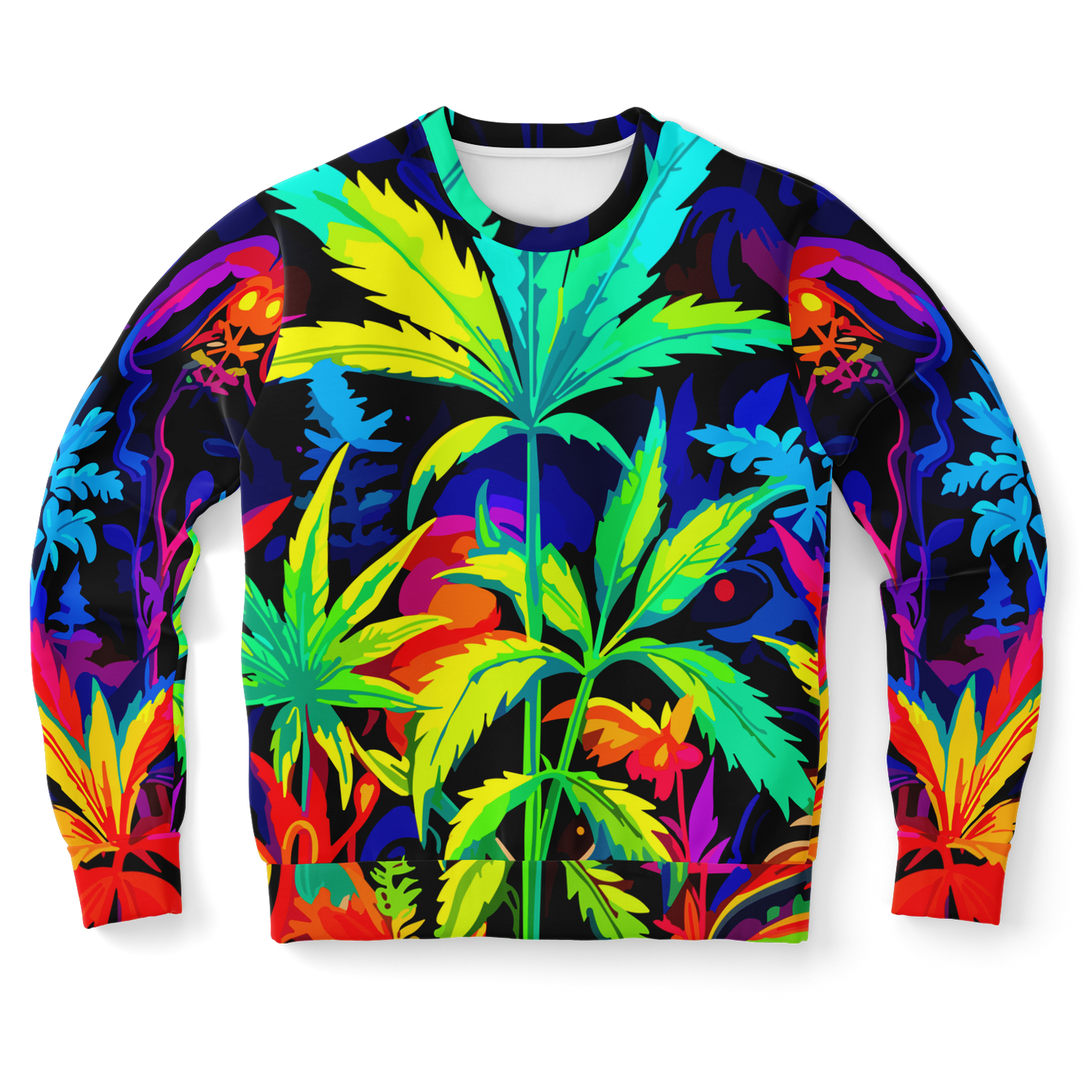 all-over print sweatshirt,
vibrant print,
unisex sweatshirt