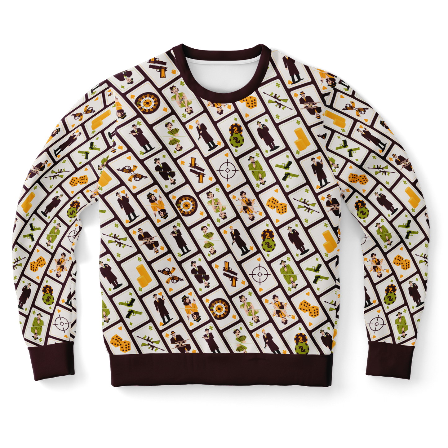 vintage print,
brown and white sweatshirt