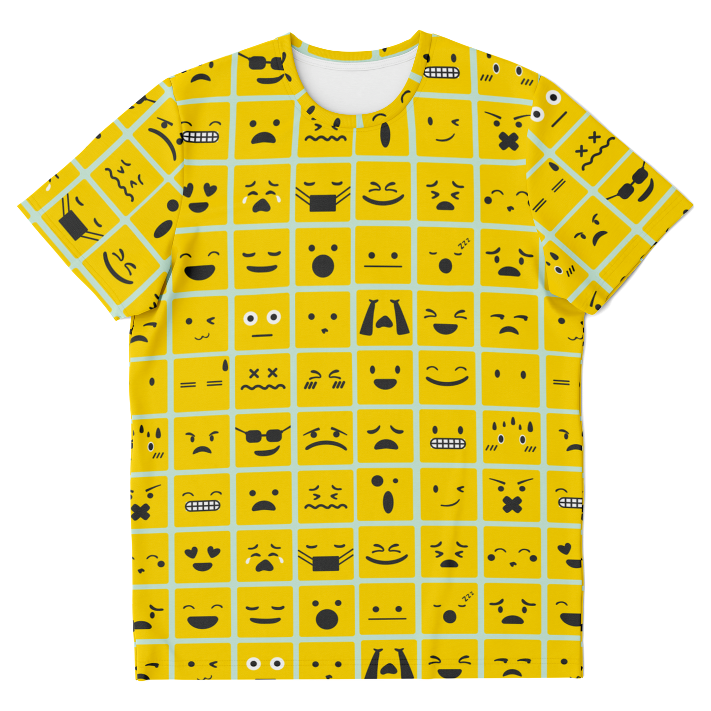 smiley print,
vibrant print,
yellow tshirt