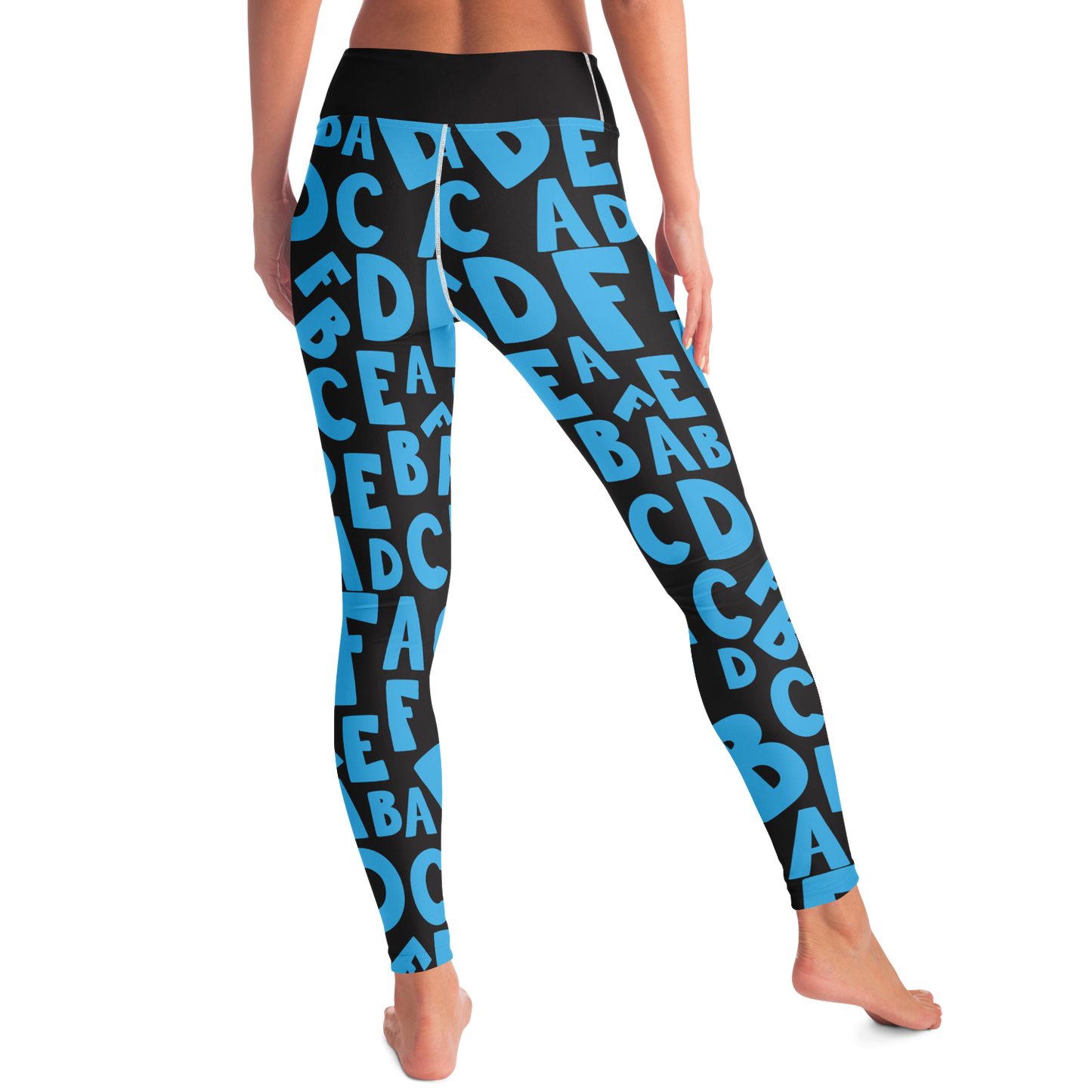 Alphabet Play Leggings – Back angled
view showing design and flexible fit