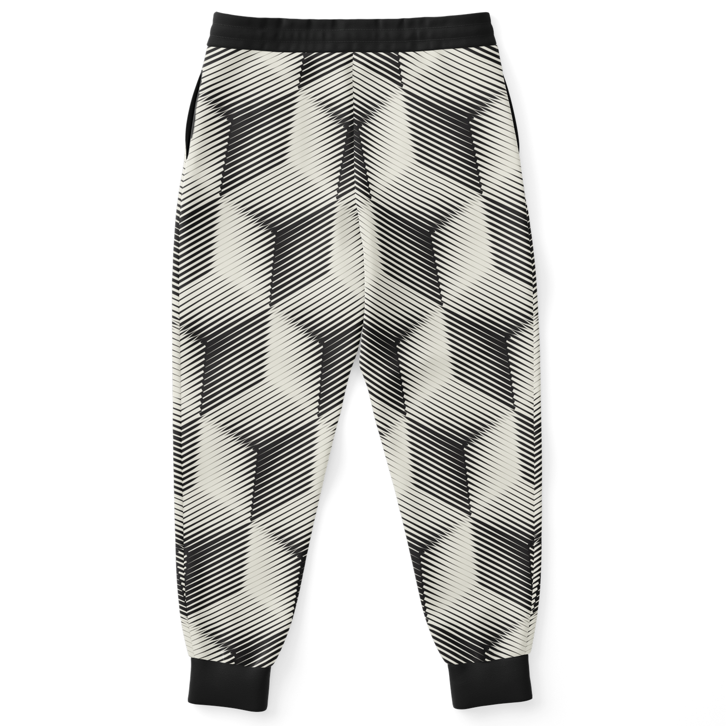 Black and White Joggers – Back view highlighting bold contrast and cube design