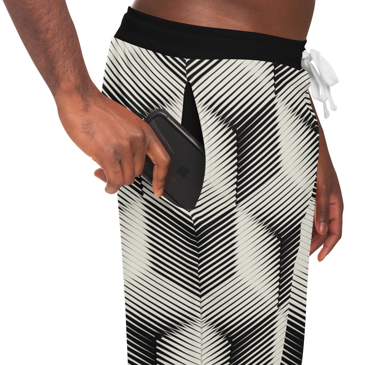 Black and White Joggers for Men – Model in motion, showcasing style and comfort