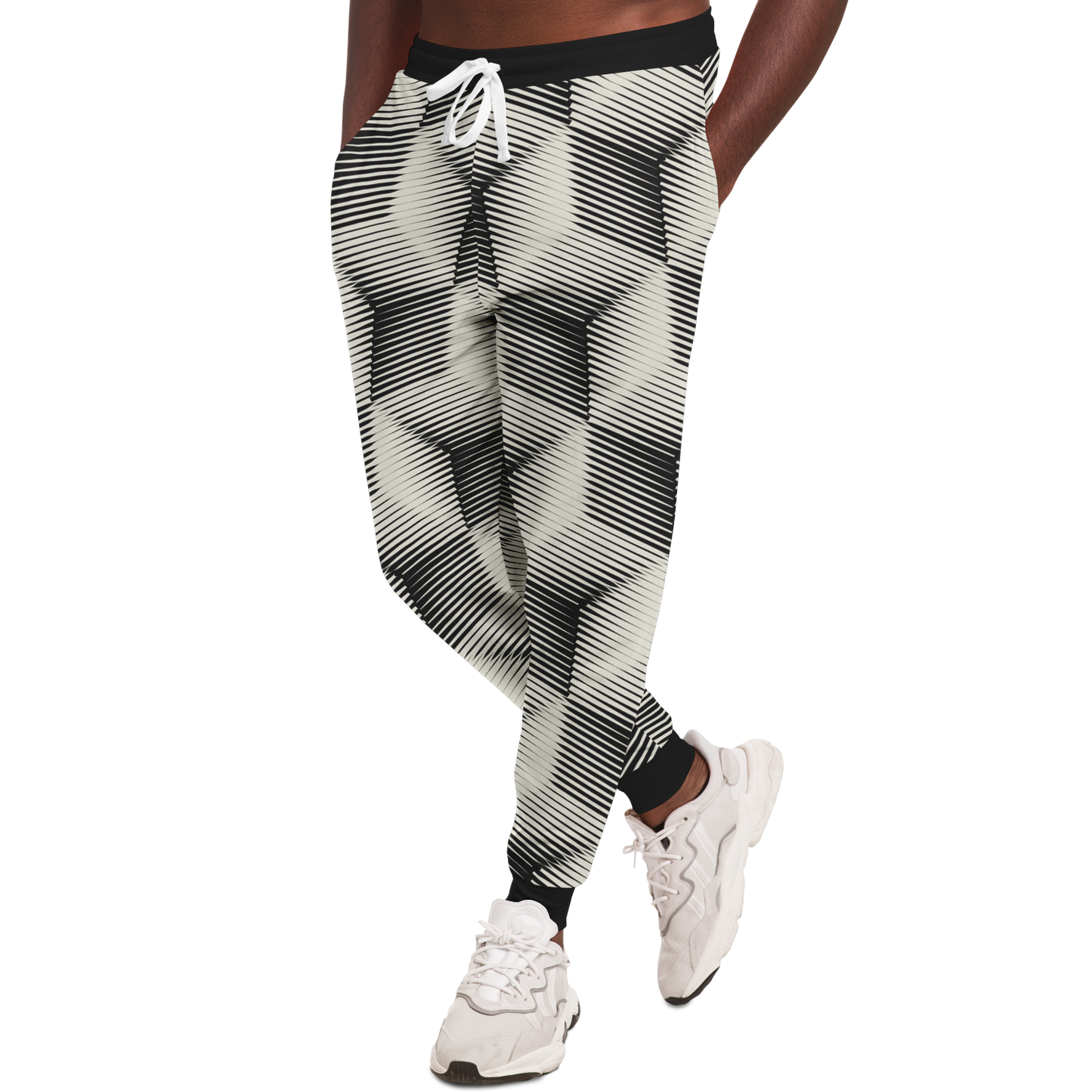 Black and White Joggers for Men – Side pose showing pattern flow and fit