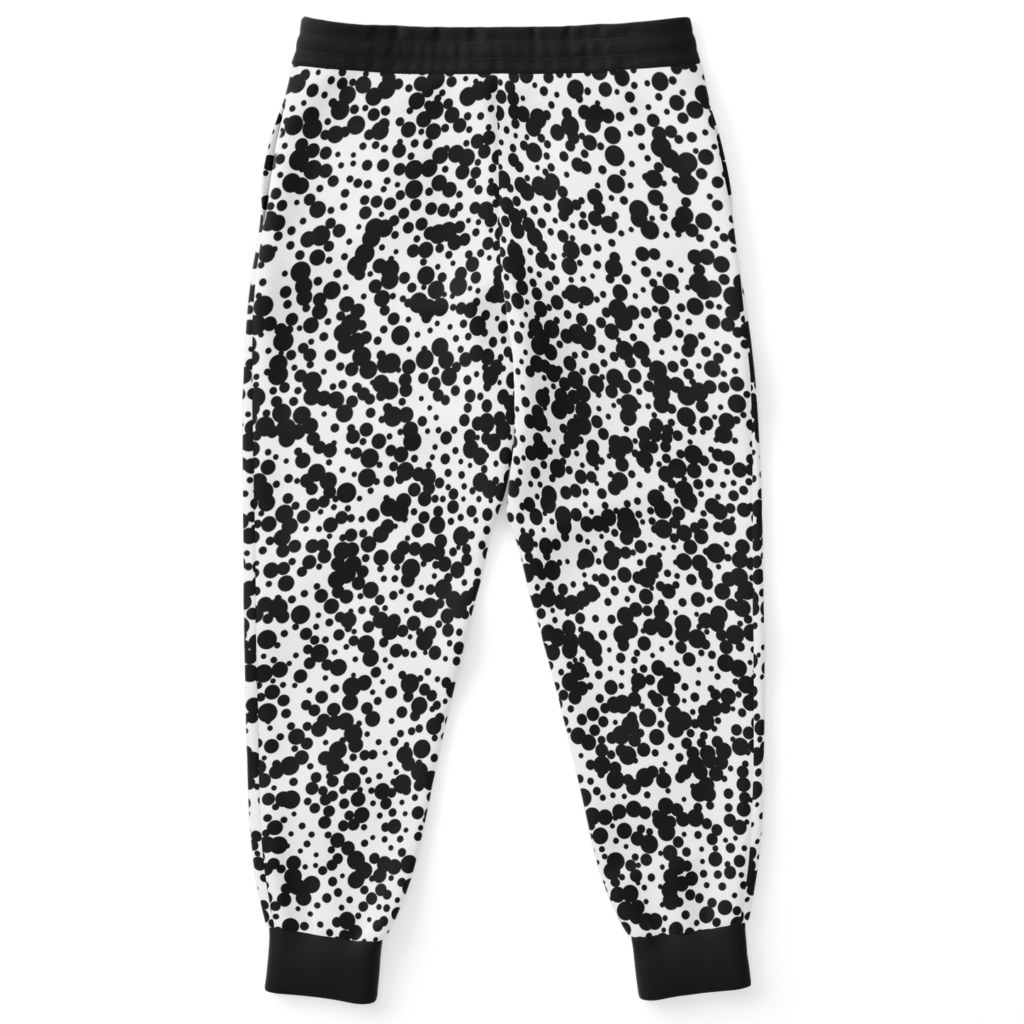 Black Spotted Joggers – Back view with consistent spotted print and tapered fit