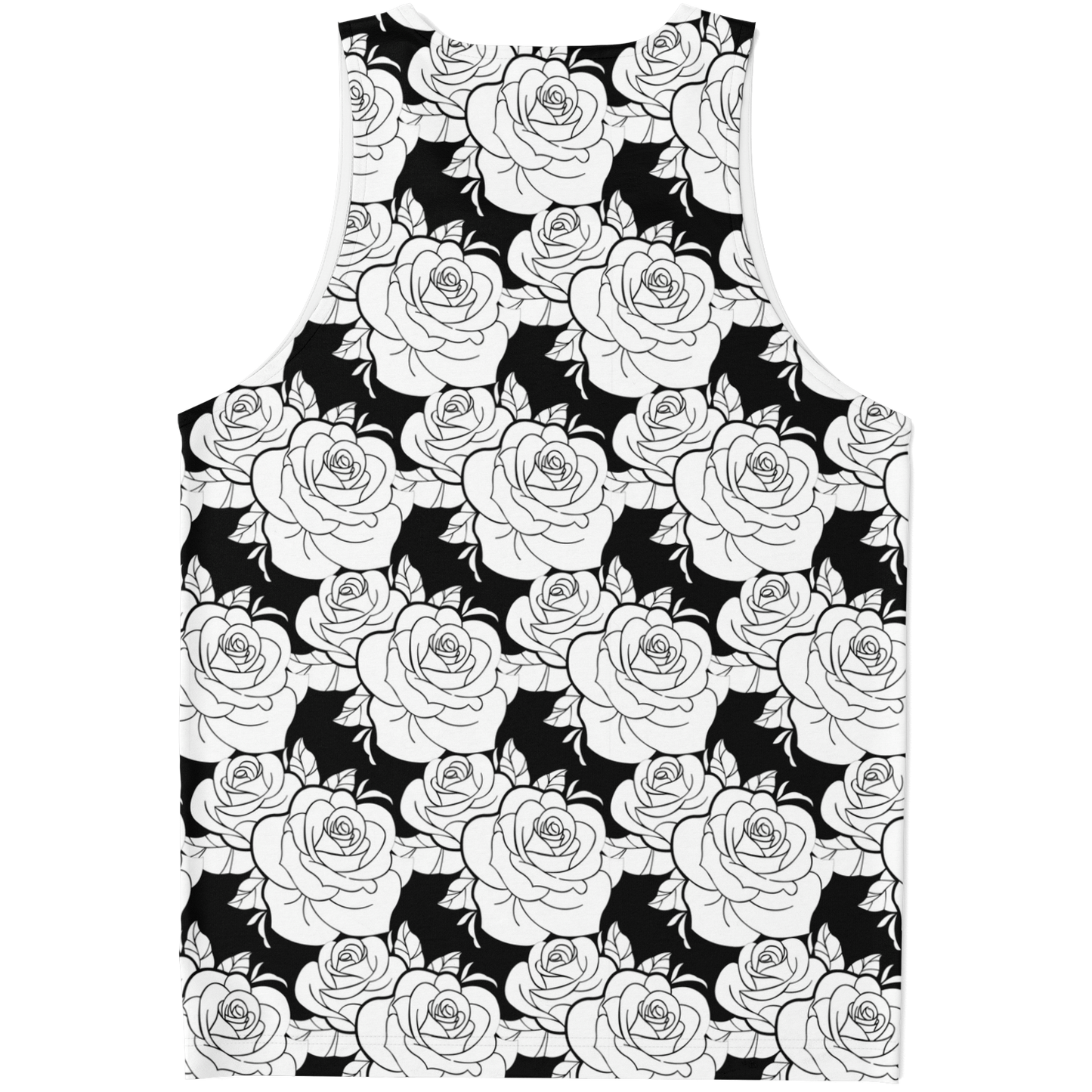 Flatlay back view of Black & White Tank Top showcasing floral design in black and white