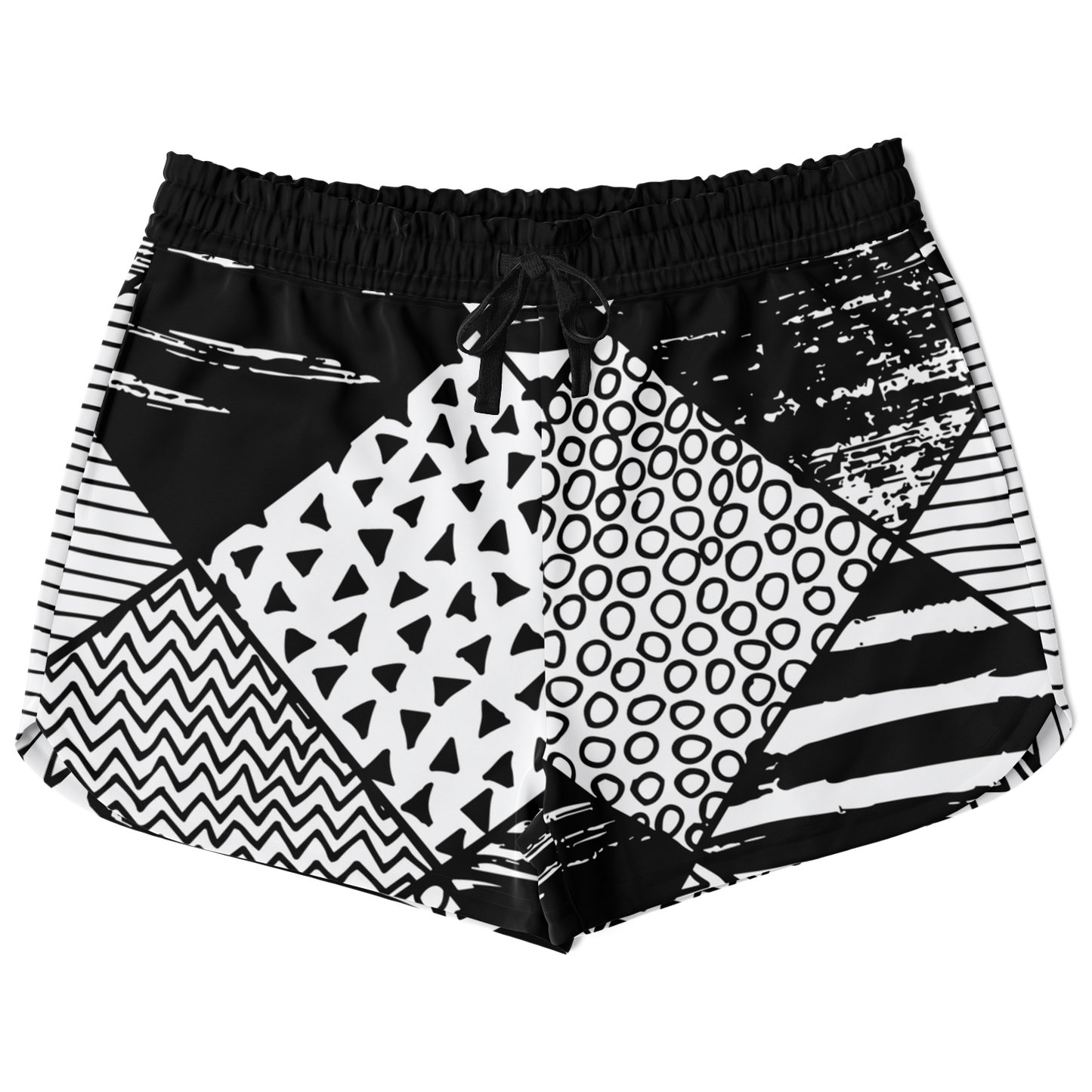 Front view of Contrast Clash co-ord shorts with high-contrast pattern blocks