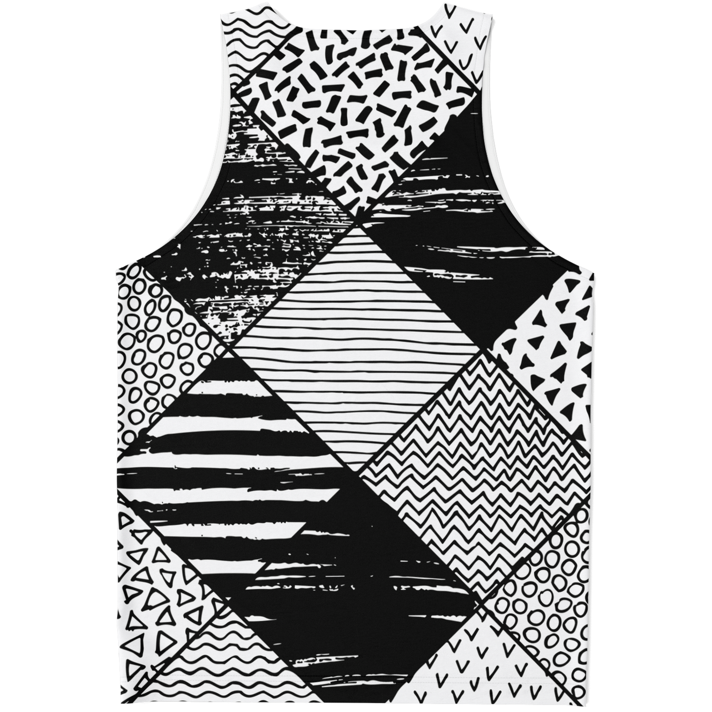 Back of tank top from Contrast Clash co-ord set with abstract black and white design