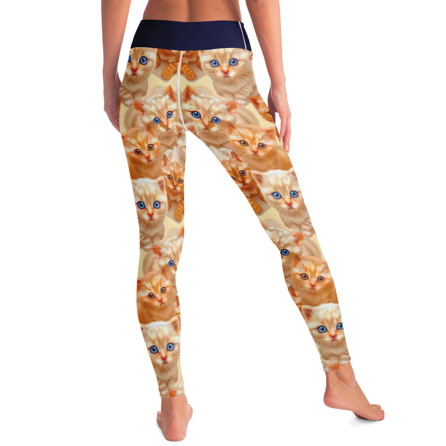 Cuddle Cat Leggings – Angled back view displaying pattern symmetry and snug fit