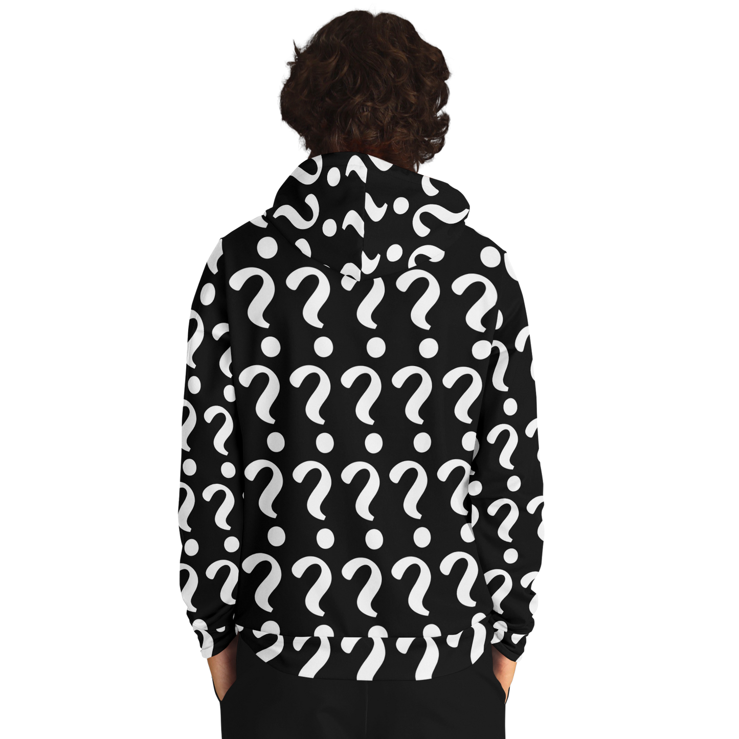 Man wearing Custom Print Hoodie, back view highlighting space for customer-submitted print