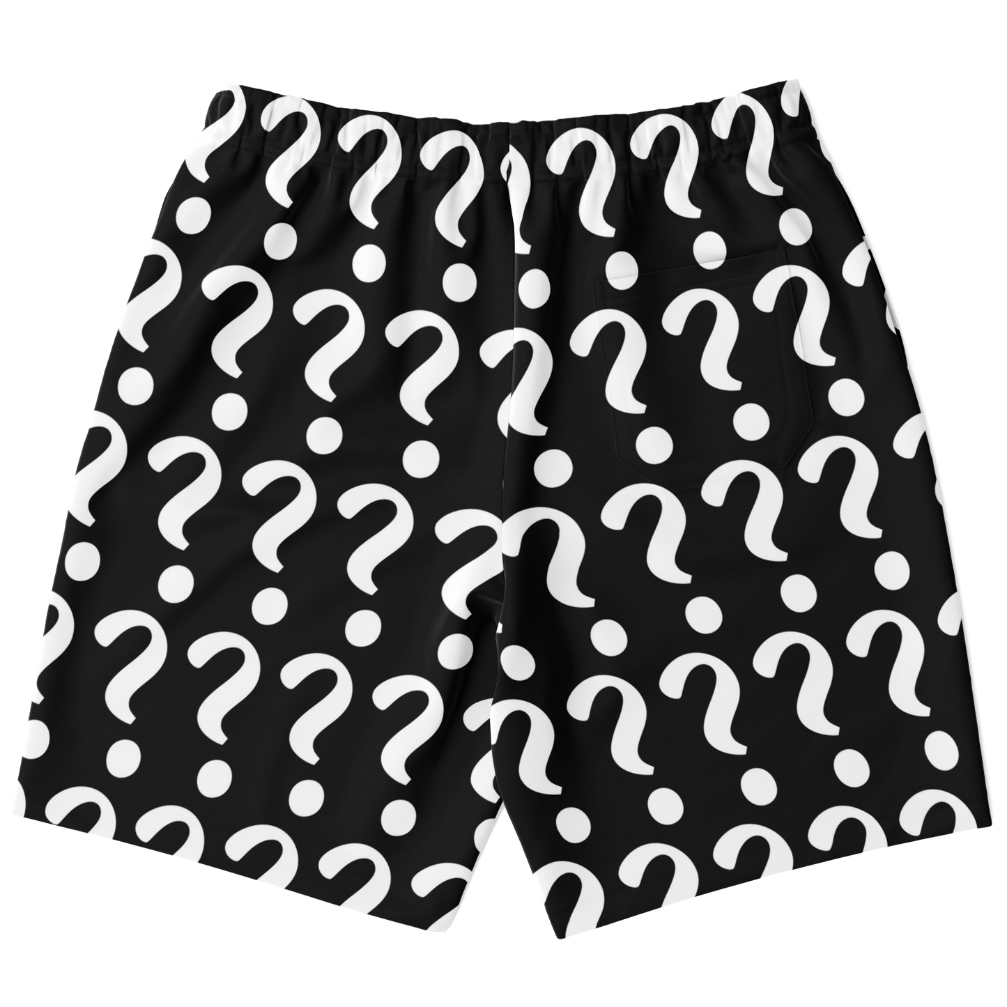 Flatlay back view of customizable shorts featuring placeholder pattern