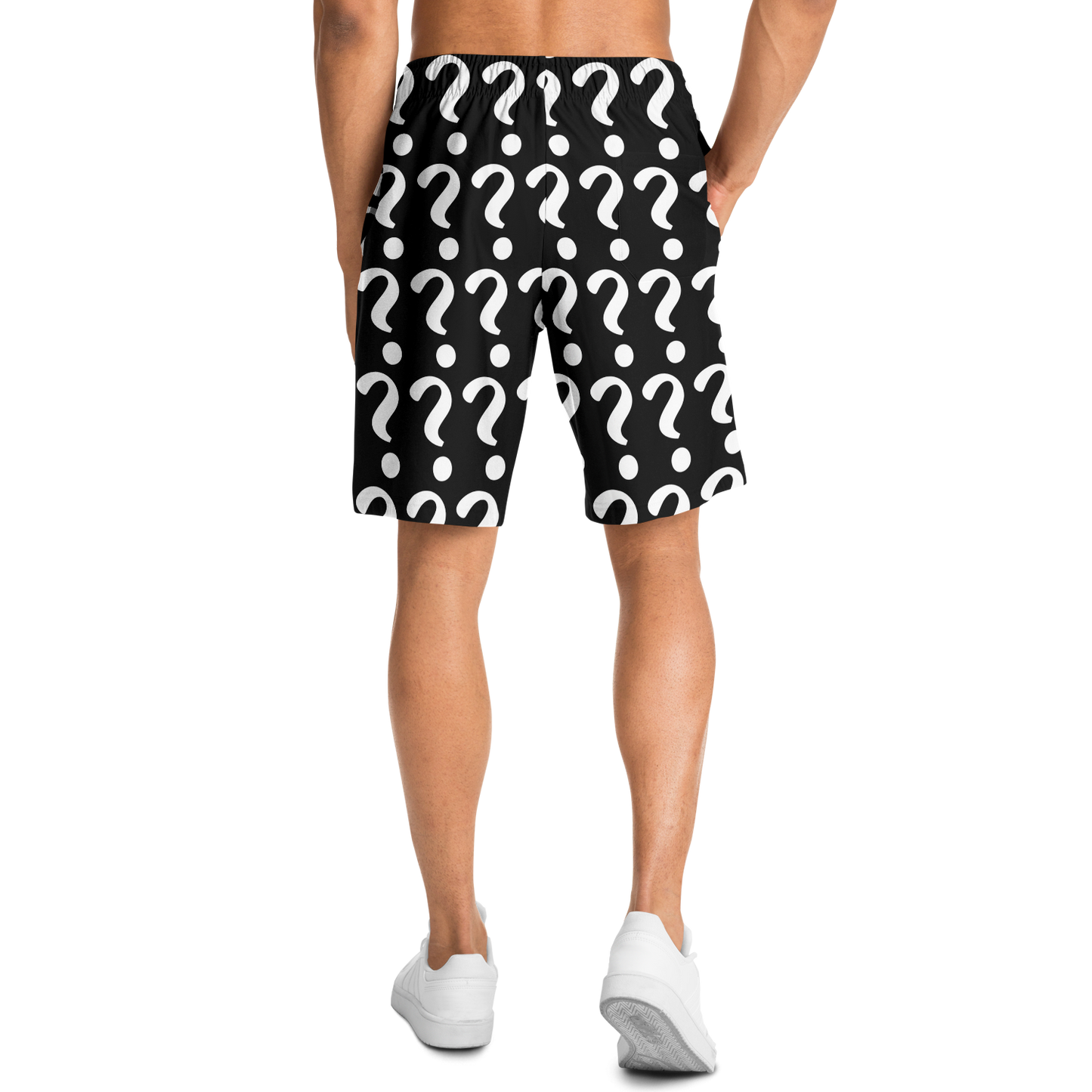Back view of male model walking in Custom Print Shorts featuring placeholder print for personalized design