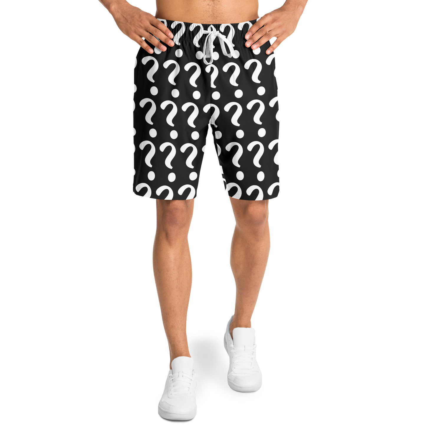 Male model walking forward in Custom Print Shorts designed for personalized artwork