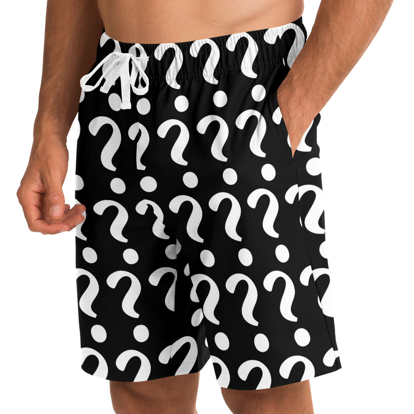 Side view of Custom Print Shorts with hand-in-pocket showing personalized print area