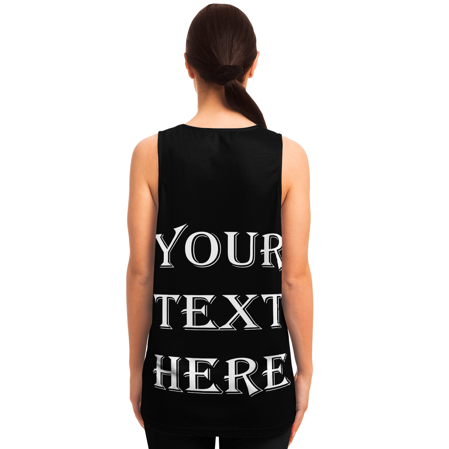 Custom tank top modeled from behind, perfect for adding your own message