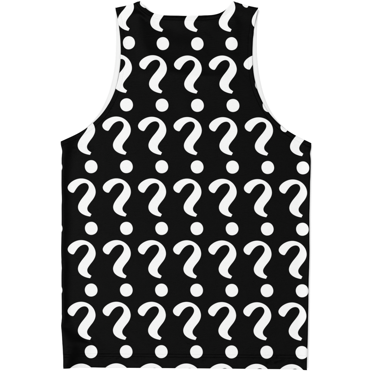 Flatlay back view of Custom Print Tank Top featuring repeated question mark pattern for custom design placement