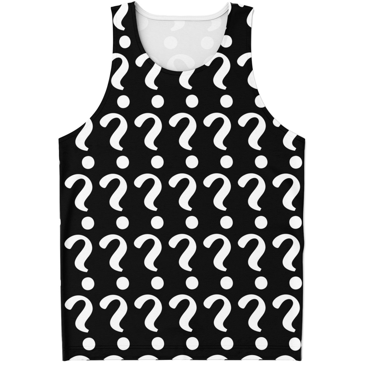 Flatlay front view of Custom Print Tank Top with placeholder question mark print for personalized design