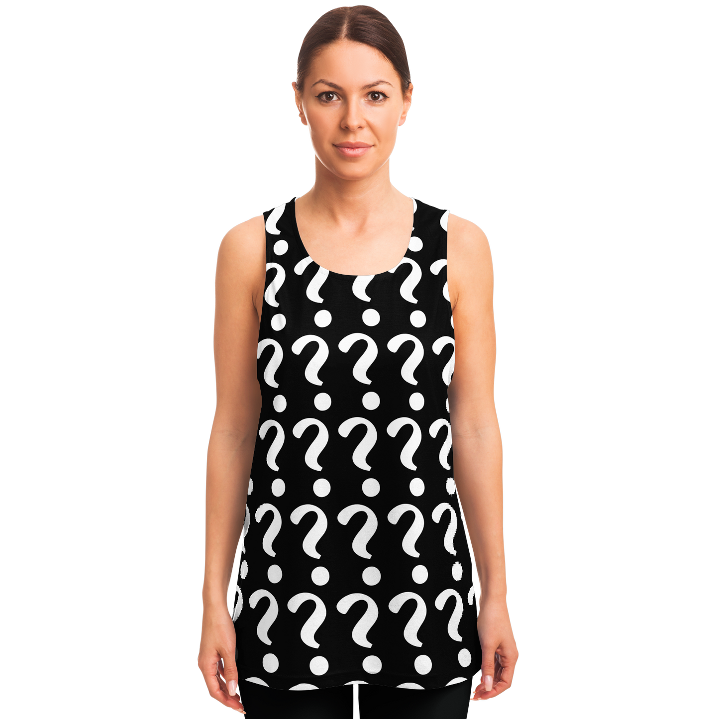Woman wearing Custom Print Tank Top with placeholder design, front view