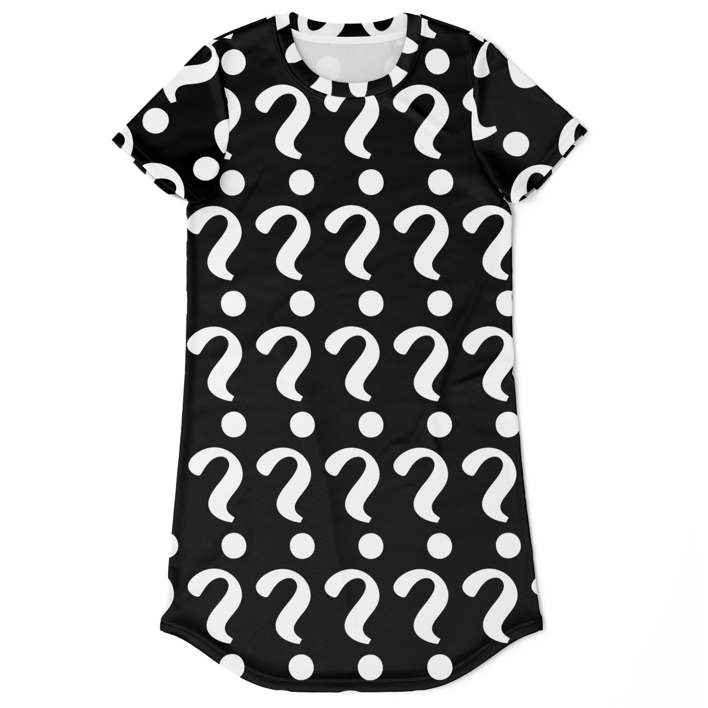 Flatlay front view of Custom Print T-Shirt Dress with question mark placeholders for personalized design
