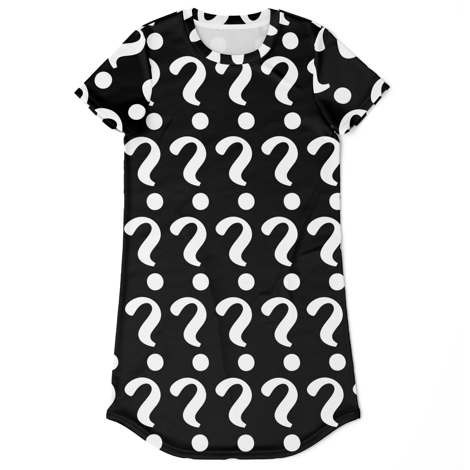 Flatlay front view of Custom Print T-Shirt Dress with question mark placeholders for personalized design