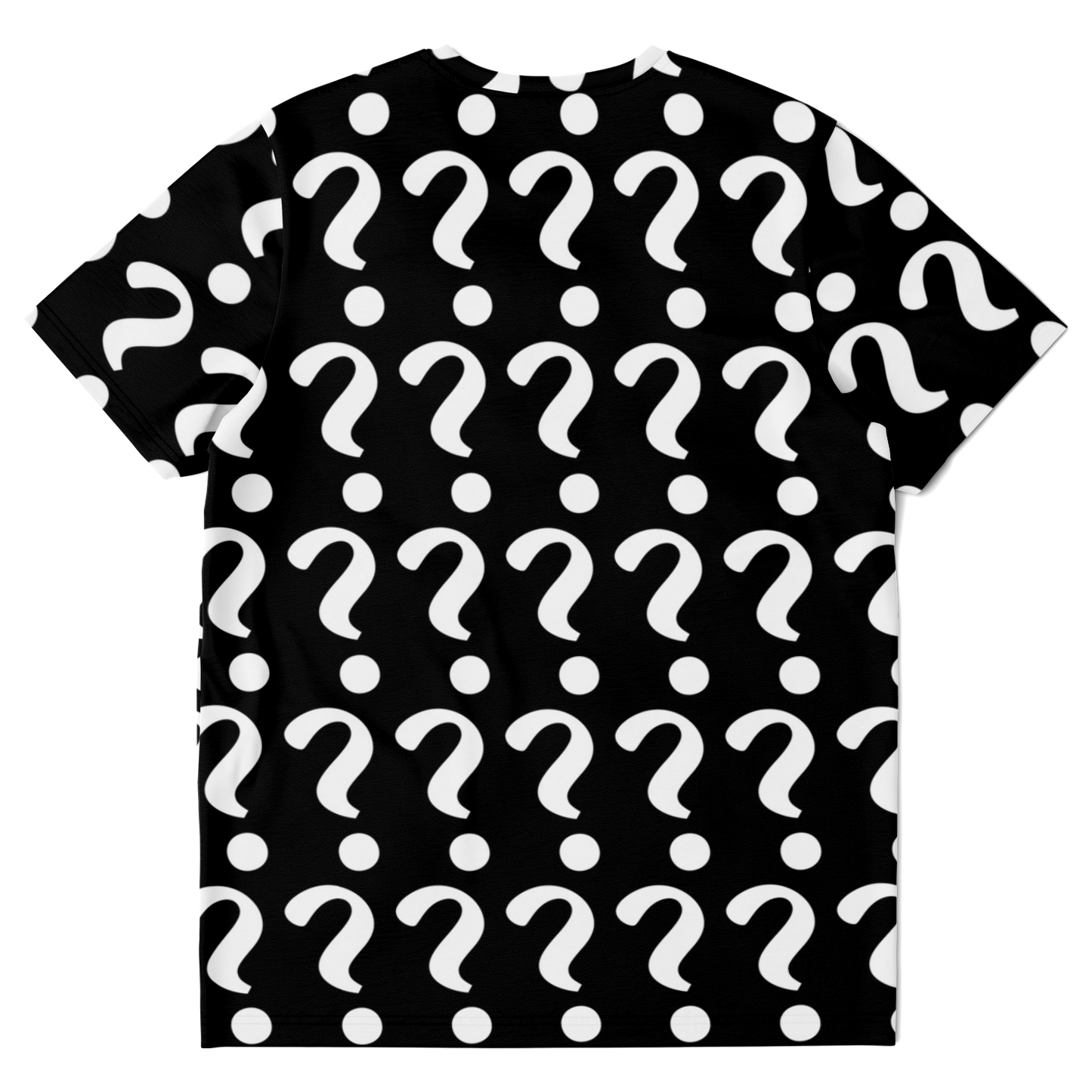 Flatlay back view of Custom Vision Unisex T-Shirt featuring customizable layout with question mark graphics