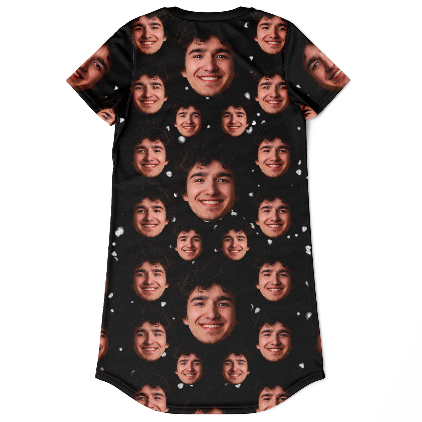 Back flat view of customizable dress designed for user-submitted face or photo