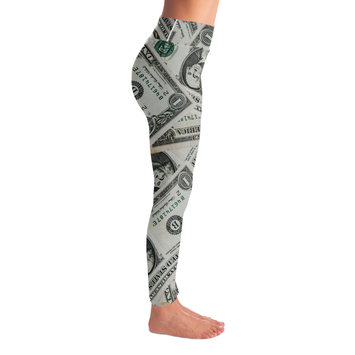 Dollar Mood Leggings – Right side view capturing detailed print and sleek silhouette