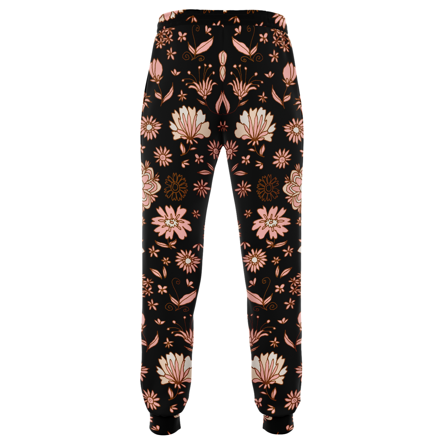 Floral Print Joggers – Back view showcasing seamless flower pattern coverage