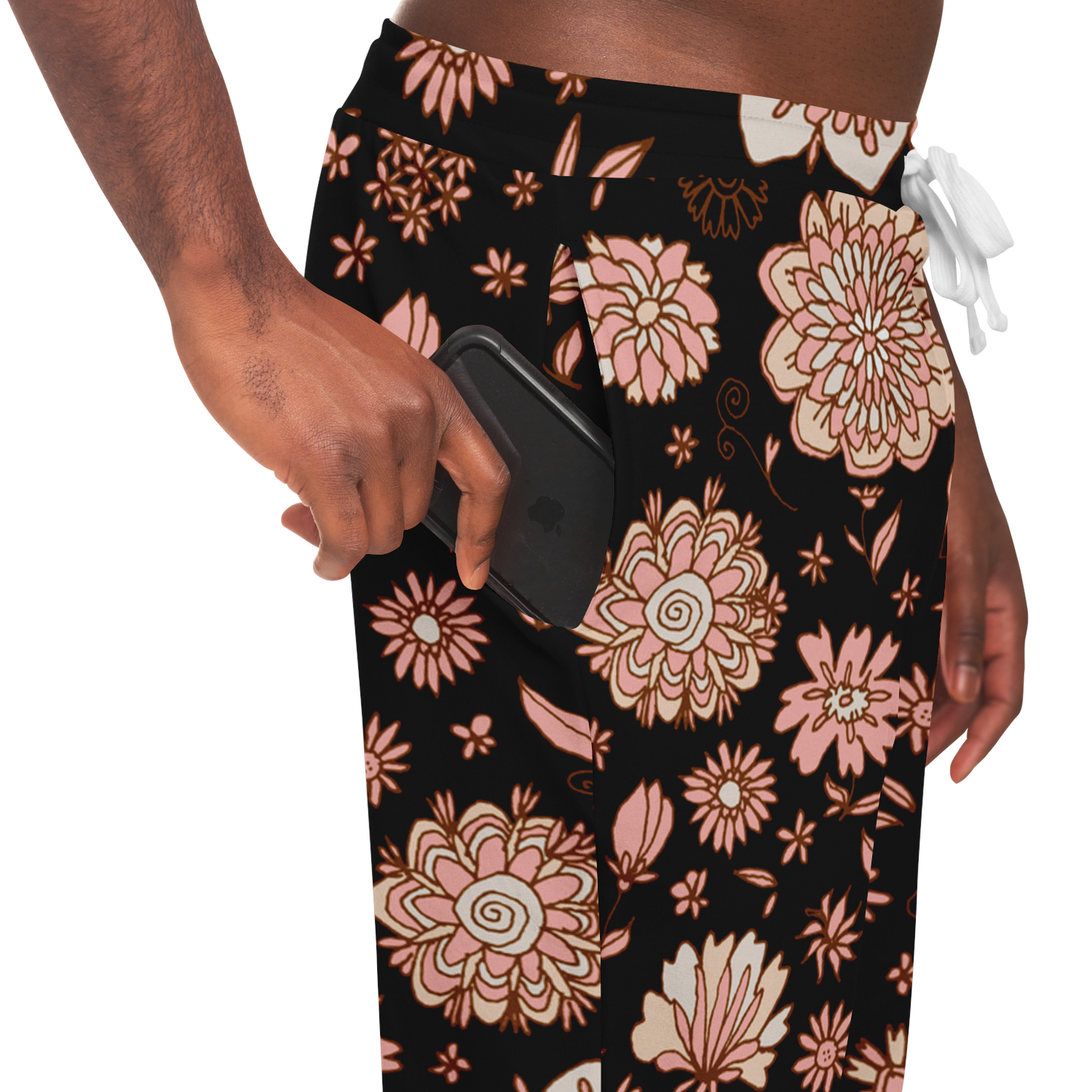 Floral Print Joggers – Pocket detail close-up showing pattern alignment and practicality