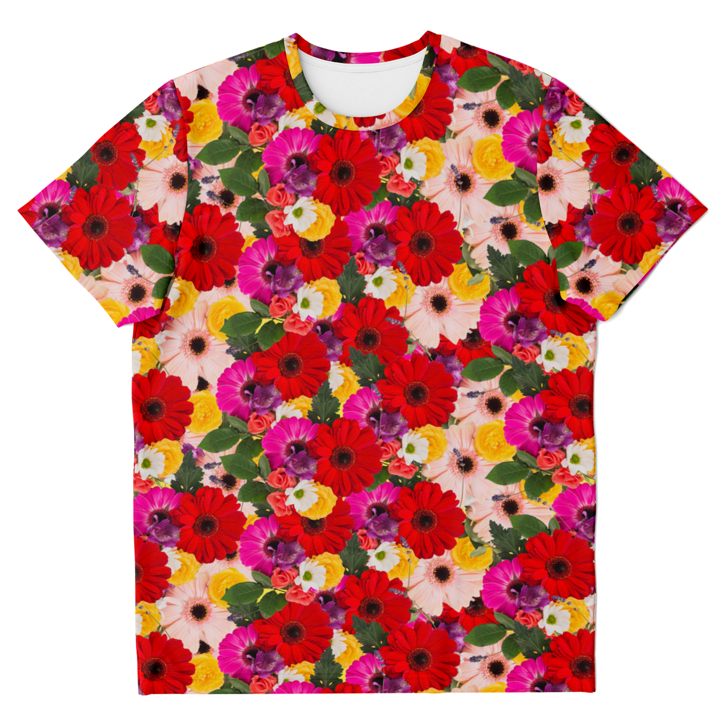 Front of floral co-ord T-shirt with vivid multicolor flower print
