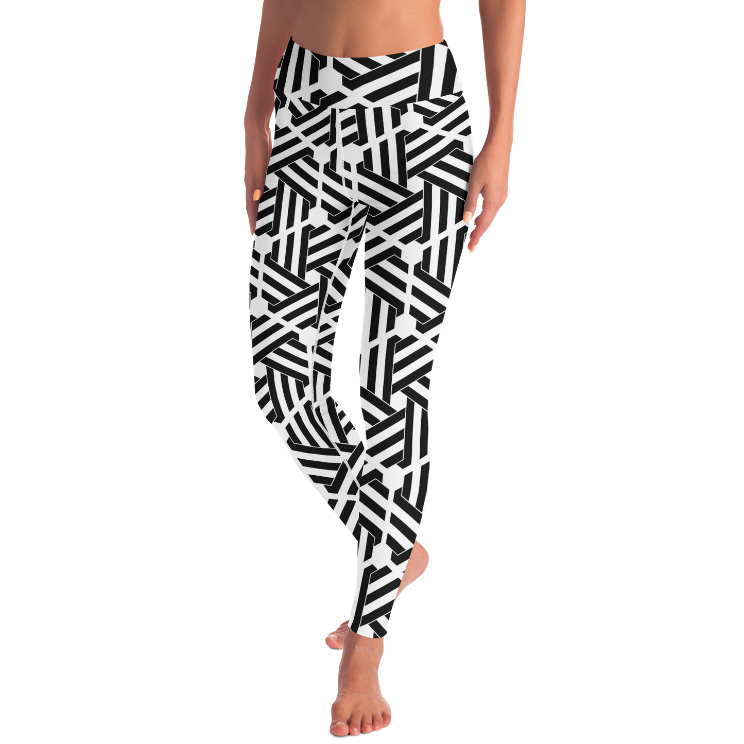 Geometric Print Leggings – Confident pose showcasing form and edgy print design