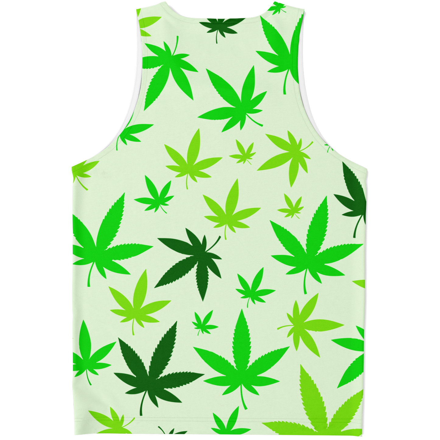 Back of High Vibe co-ord tank top with repeated green leaf motifs