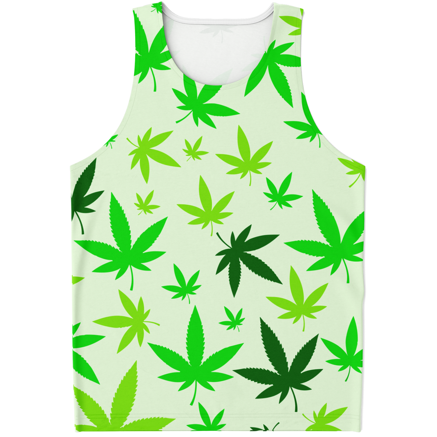 Front of tank top from High Vibe co-ord set featuring bold green leaf pattern