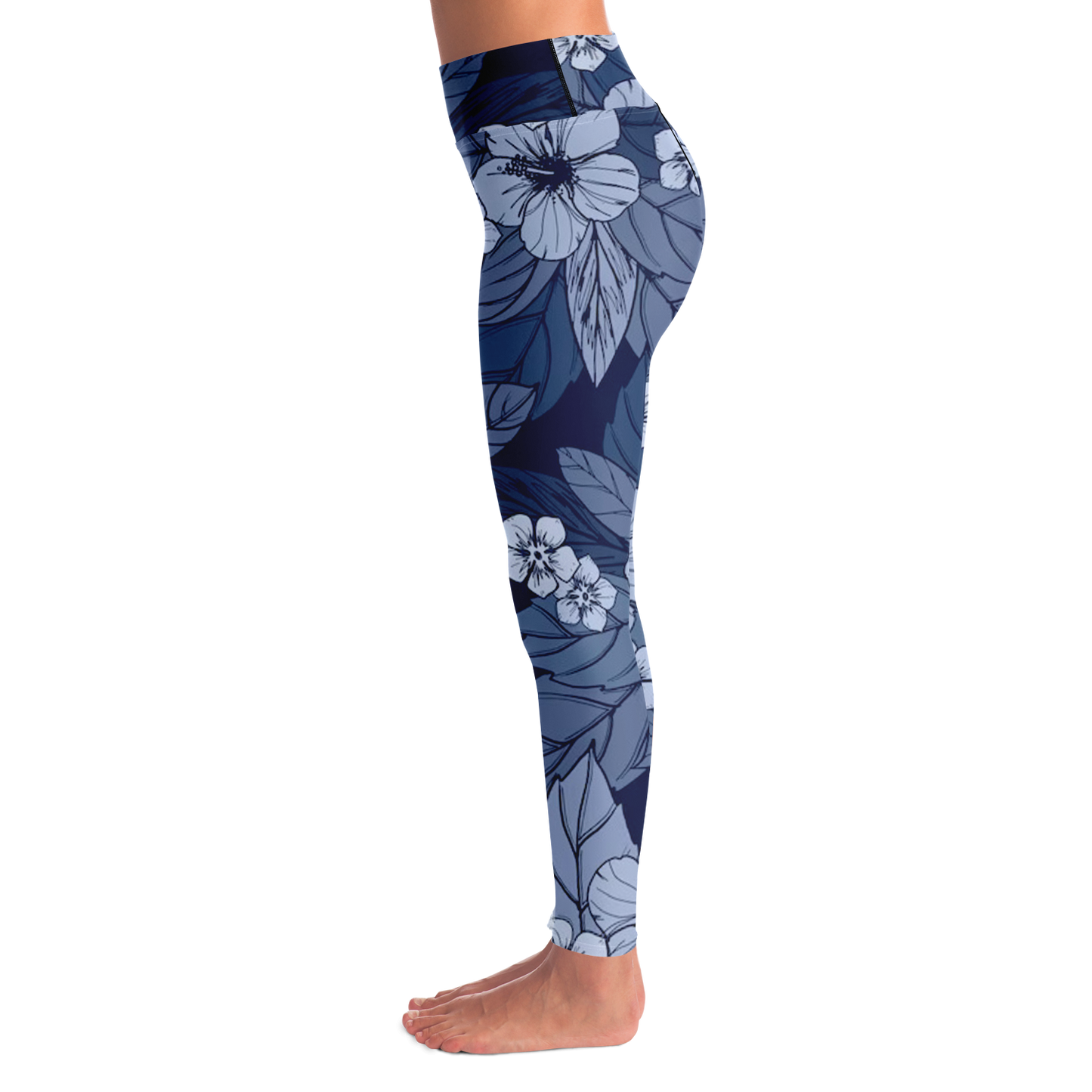 Midnight Bloom Leggings – Left side view highlighting flowing floral details and sleek fit