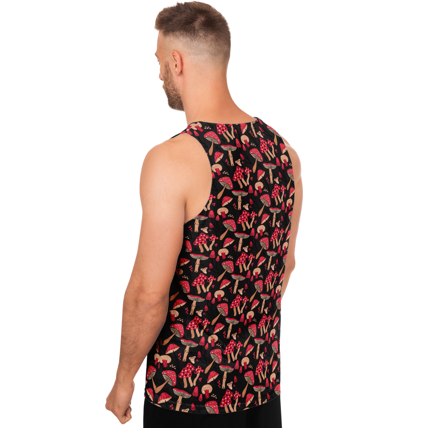 Rear angled view of Nature Groove Tank Top on male model