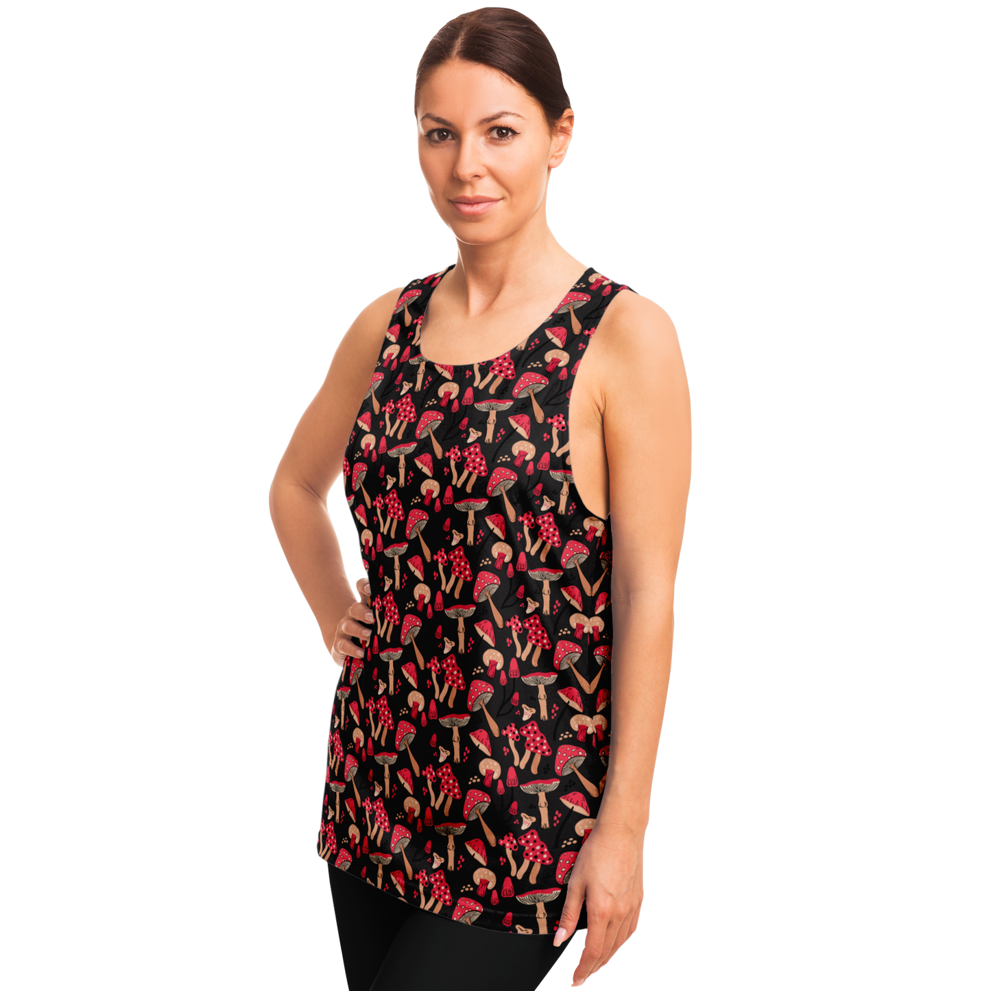 Side profile of female model in floral print Nature Groove Tank Top