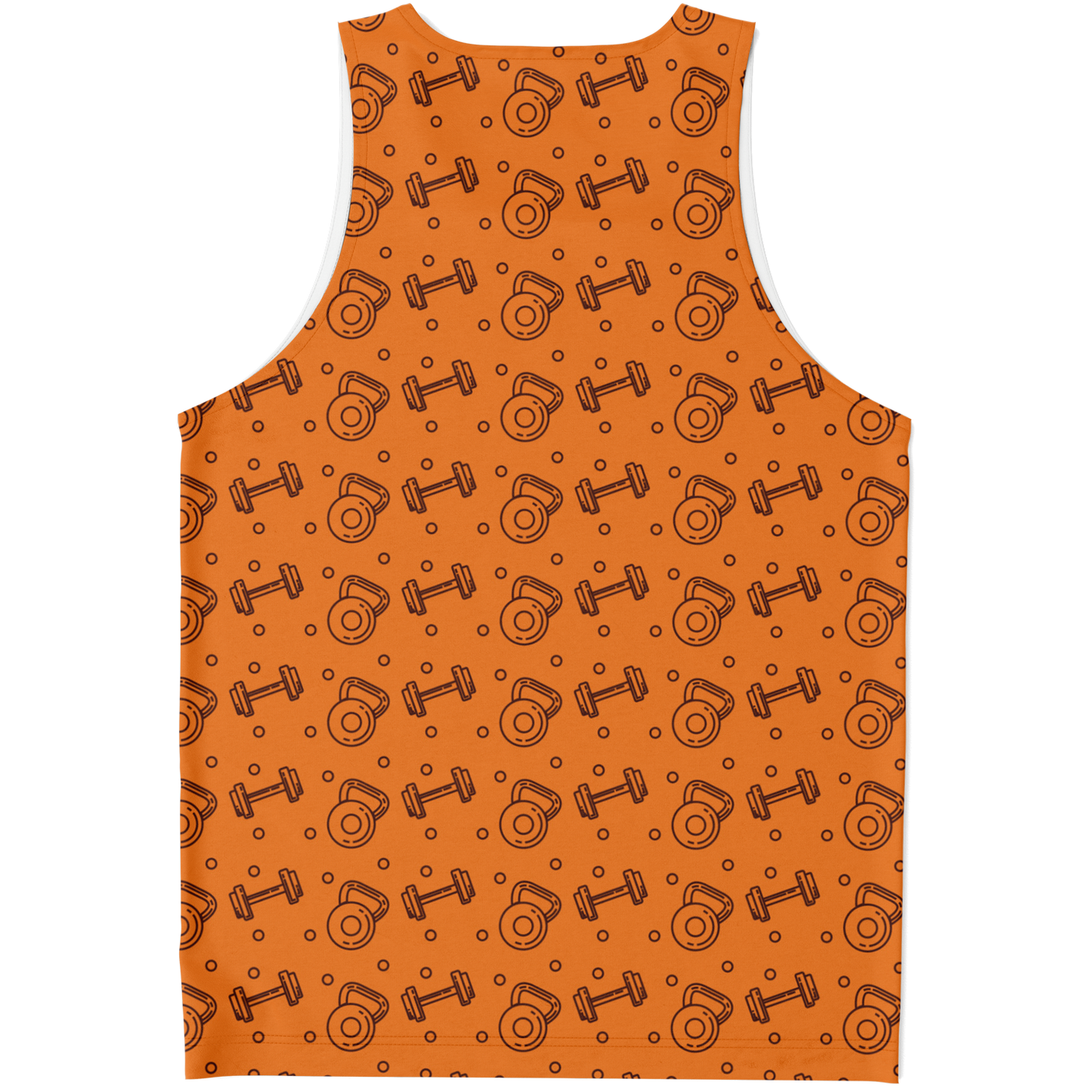 Flatlay back view of Orange Workout Tank Top featuring all-over motivational text pattern