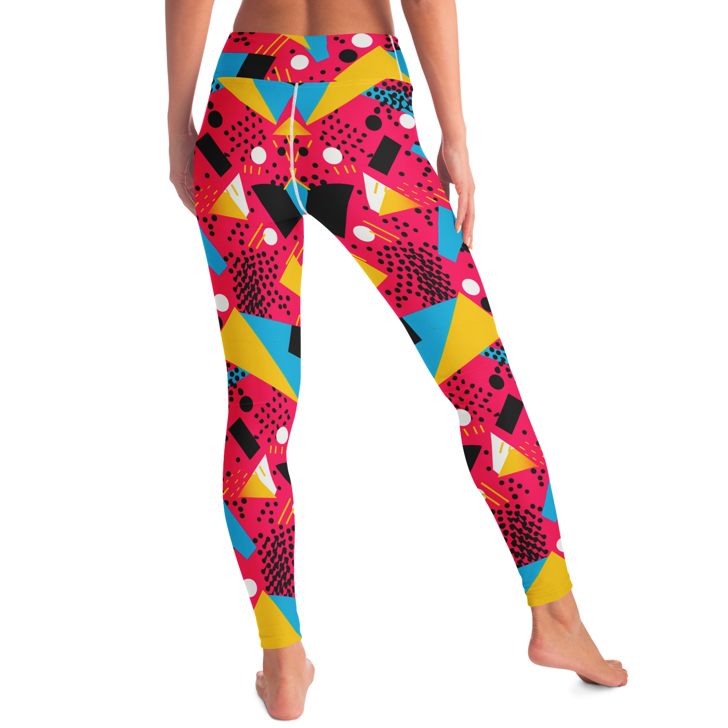 Patterns Play Leggings – Model in motion capturing lively colors and playful symmetry