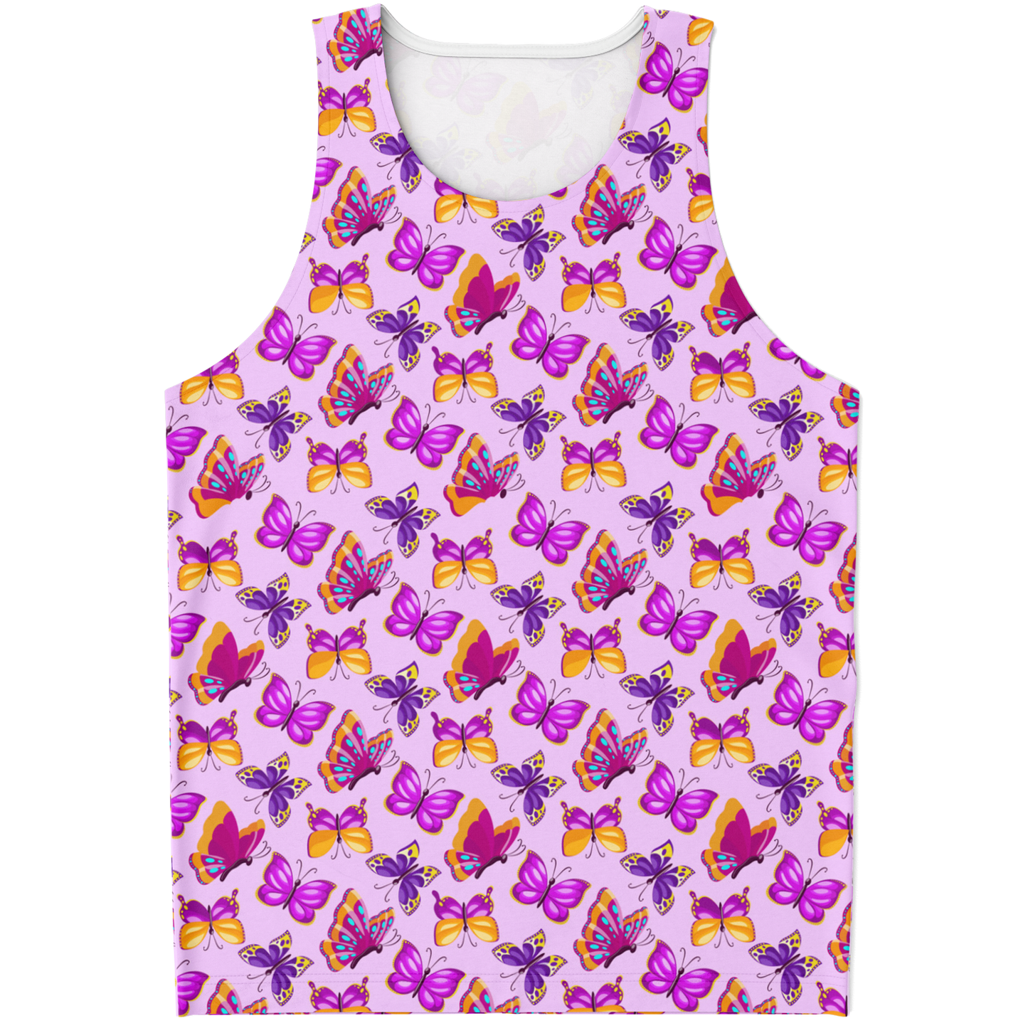 Front of tank top from pink butterfly co-ord set with vibrant printed design